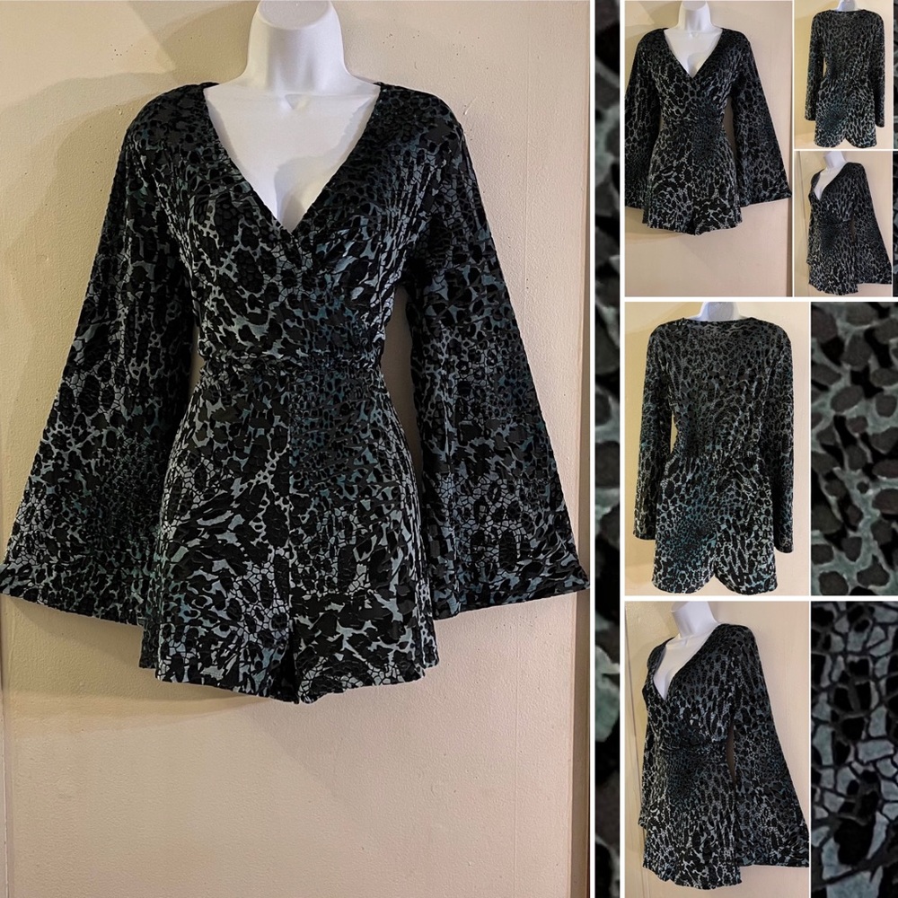 Ecote Velvet Surplice Romper Urban Outfitters